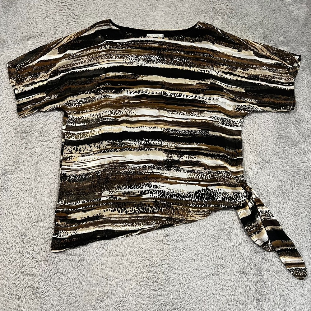 Dana Buchman Blouse Top Assymetrical Tie Hem Lined Short Sleeve Women's L